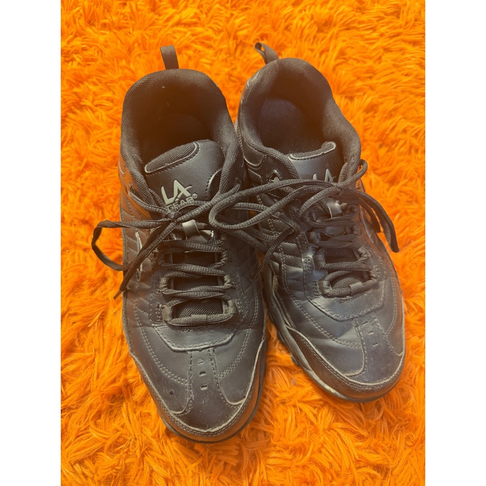 LA Gear Mens Black Leather Chunky Sneakers LA16013M-1W Size 9.5W